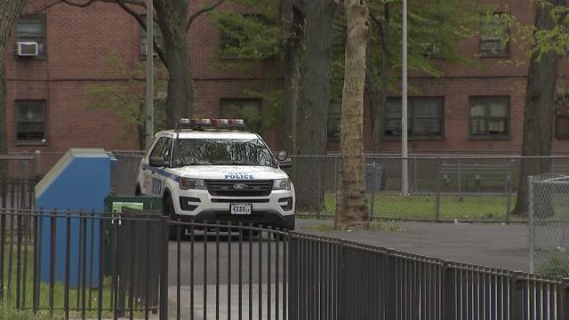 An NYPD vehicle parked outside NYCHA's West Brighton Houses. 