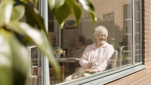 Elderly Women Sitting in Nursing Home Window 