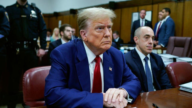 Former President Donald Trump leaves the courtroom at the end of the day during his trial at Manhattan Criminal Court on Friday, April 26, 2024. 