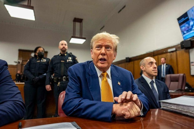 Former President Donald Trump attends his trial at Manhattan Criminal Court in New York City on May 2, 2024.