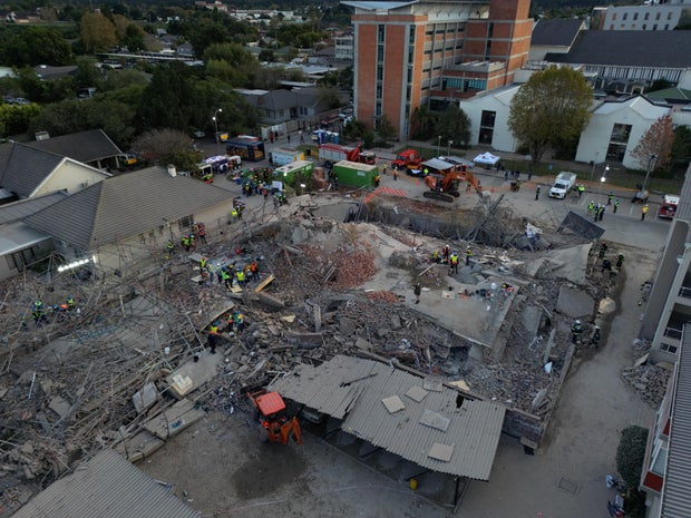 A drone view of the scene of a building collapse where several construction workers were reportedly trapped in George