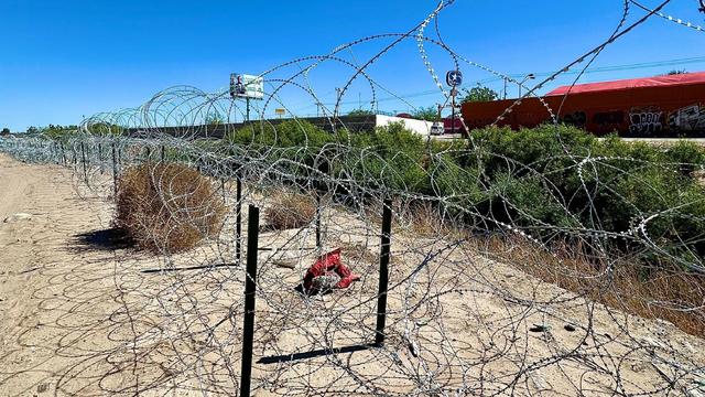 Barbed wire that has been installed by Texas along the U.S.-Mexico border, as seen on Tuesday, April 30, 2024. 
