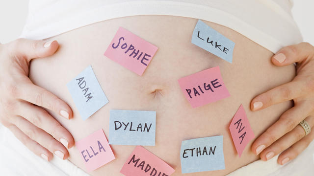 Pregnant Belly with Stickie Notes of Baby Names 