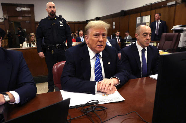 Former President Donald Trump looks on during his criminal trial at Manhattan Criminal Court on May 13, 2024. 