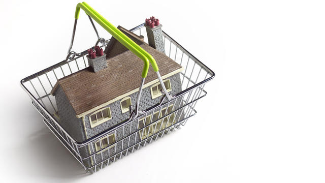 House for sale in a supermarket shopping basket 