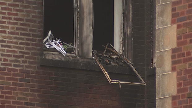 Damage from fire at Terrace Apartments on Spruce Street 
