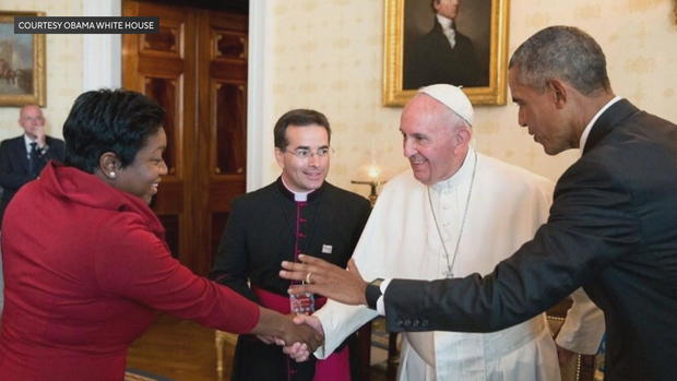 Deesha Dyer with Pope Francis and President Barack Obama 