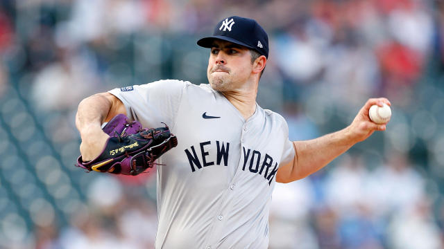 Carlos Rodón #55 of the New York Yankees delivers a pitch against the Minnesota Twins in the first inning at Target Field on May 14, 2024 in Minneapolis, Minnesota. 