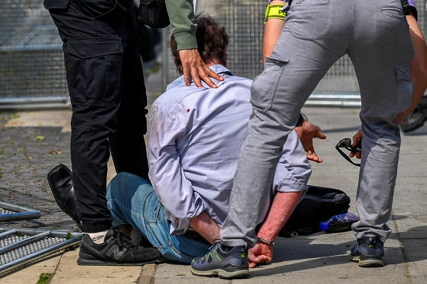 A person is detained after a shooting incident in which Slovak Prime Minister Robert Fico was injured after a meeting in Handlova, Slovakia, May 15, 2024