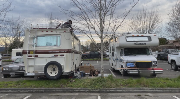 RVs parked near the campus of Cal Poly Humboldt 
