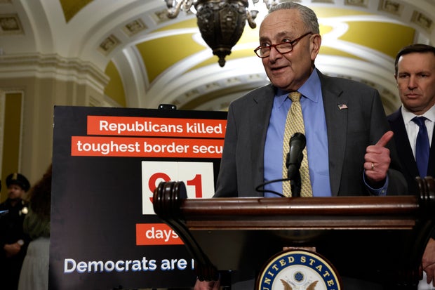 Senate Majority Leader Chuck Schumer speaks during a news conference following a Senate Democrat party policy luncheon at the U.S. Capitol Building on May 08, 2024 in Washington, DC.