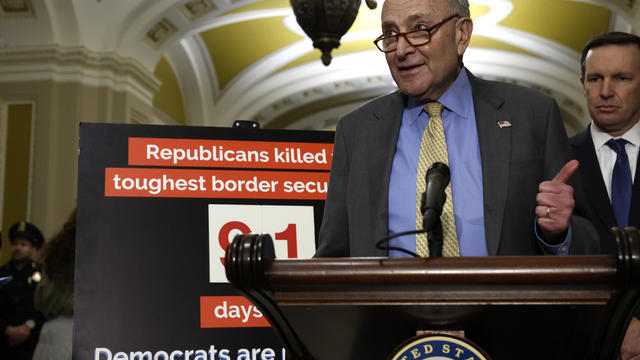 Senate Majority Leader Chuck Schumer speaks during a news conference following a Senate Democrat party policy luncheon at the U.S. Capitol Building on May 08, 2024 in Washington, DC. 