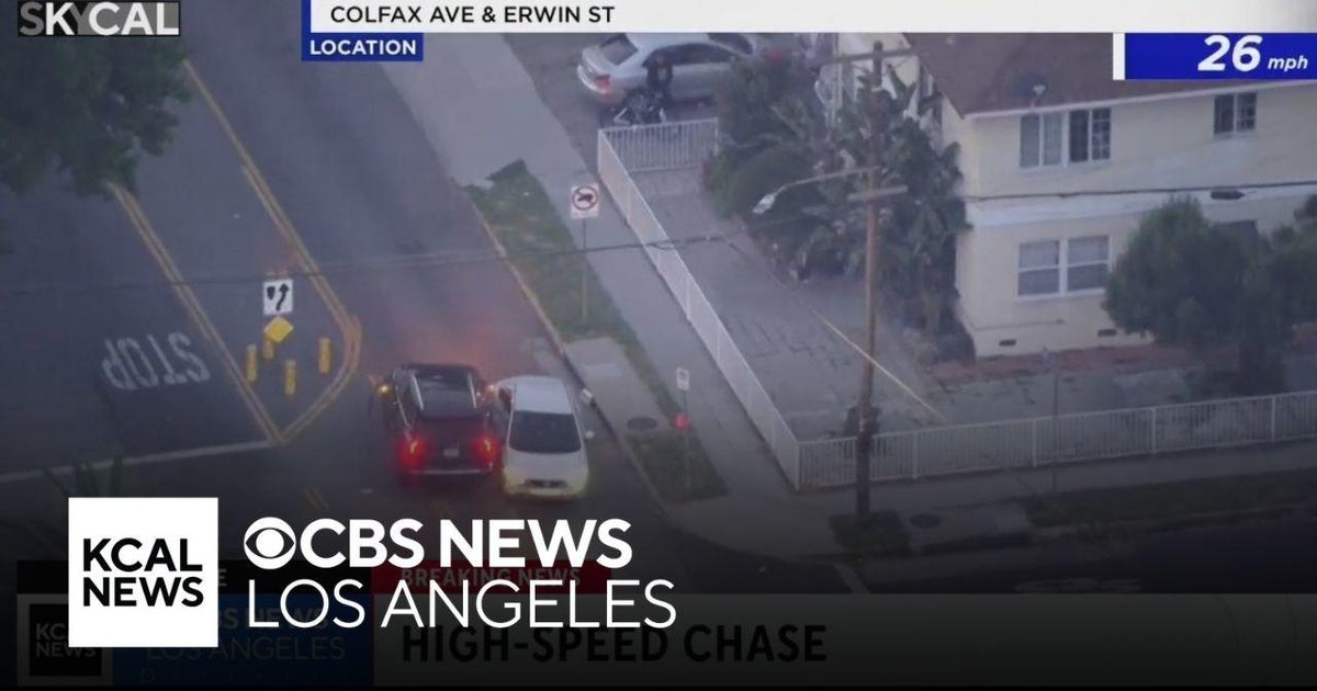 Pursuit suspect crashes into car, runs away - CBS Los Angeles