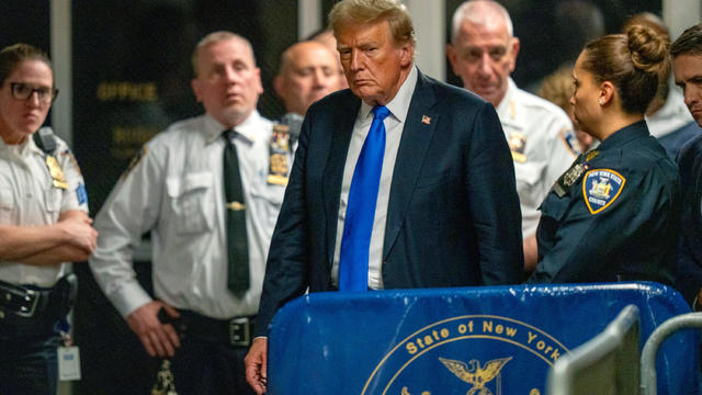Former US President Donald Trump, center, after the verdict was read at Manhattan criminal court in New York, US, on Thursday, May 30, 2024. 
