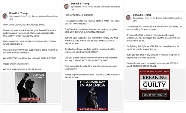 Social media ads that the Trump campaign began running after the former president's guilty verdict in his
