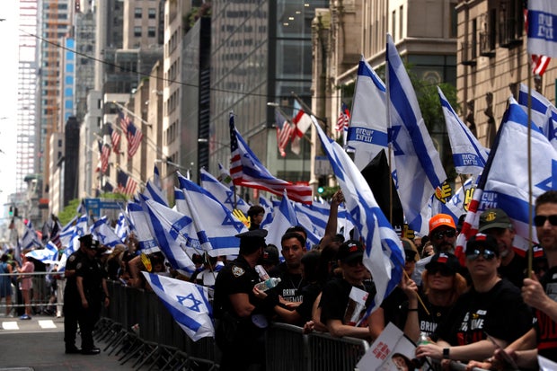 People march on Fifth Avenue as they participate in the annual Israel Day Parade on June 2, 2024 in New York City.