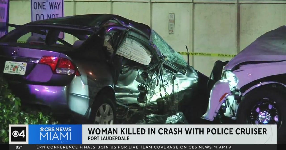 Woman killed in crash with police car in Fort Lauderdale - CBS Miami