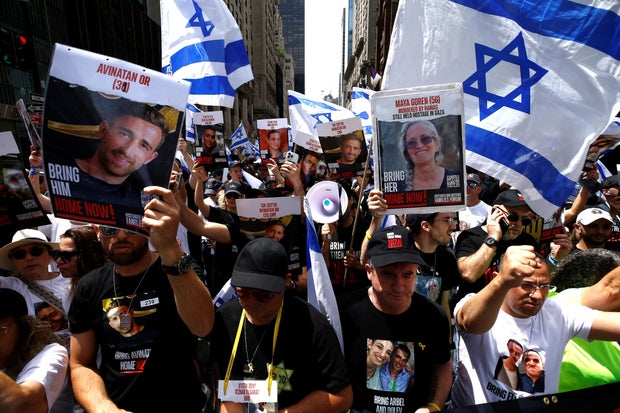 People march on Fifth Avenue as they participate in the annual Israel Day Parade on June 2, 2024 in New York City.