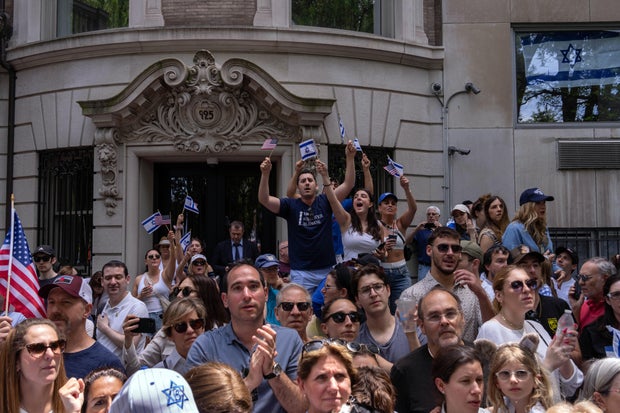 Crowds watch the Israel Day on Fifth parade on June 2, 2024 in New York City.