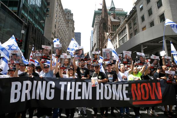 People march on Fifth Avenue as they participate in the annual Israel Day Parade on June 2, 2024 in New York City. 