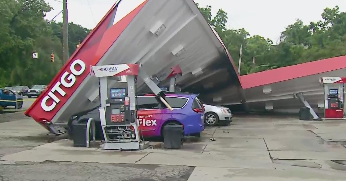 Metro Detroit gas station collapses following severe weather - CBS Detroit