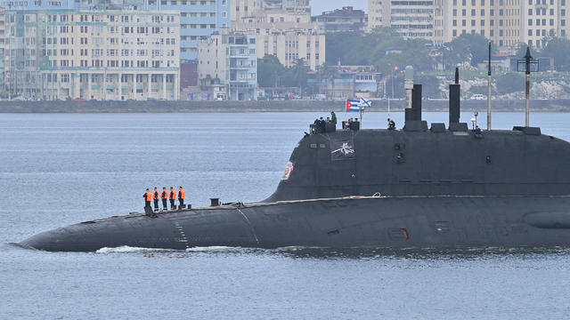 The Russian nuclear-powered submarine Kazan, part of the Russian naval detachment visiting Cuba, arrives at Havana's harbor, June 12, 2024. 