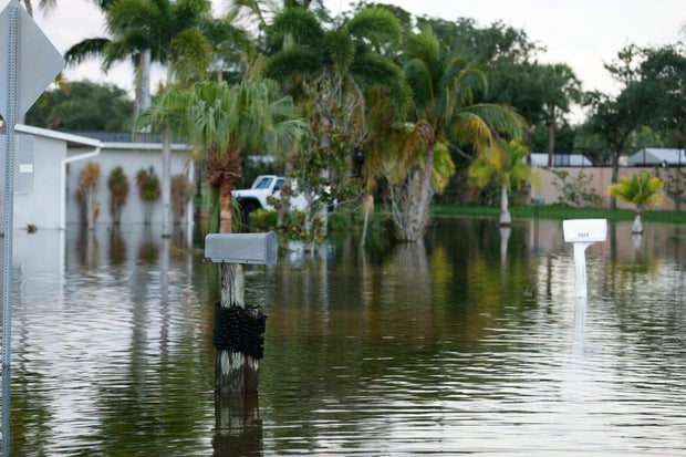 A view of flooded streets after 24 hours of continuous heavy rain over Fort Myers, Florida, June 13, 2024.
