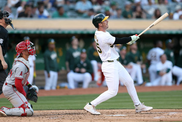 Oakland Athletics Play Los Angeles Angels During MLB Game At Oakland Coliseum 