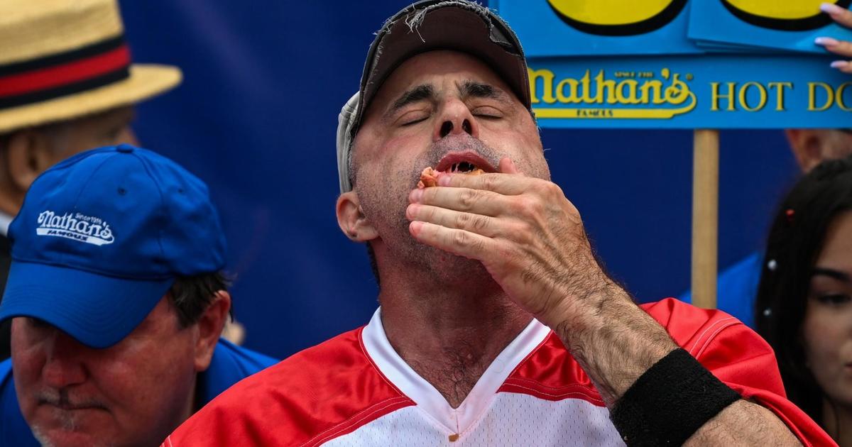 Geoffrey Esper of Massachusetts takes second place in Nathan's Hot Dog Eating Contest