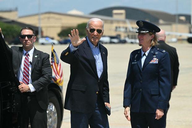 President Biden arrives to board Air Force One at Joint Base Andrews in Maryland on July 5, 2024. 