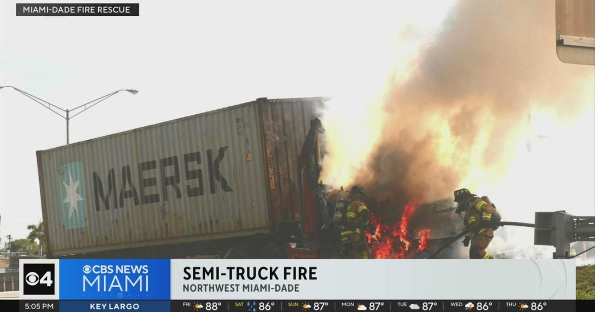 Semi truck catches on fire on Palmetto Expressway – CBS News