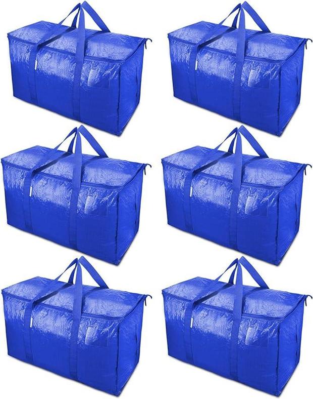 TICONN 6 Pack Extra Large Moving Bags with Zippers & Carrying Handles 