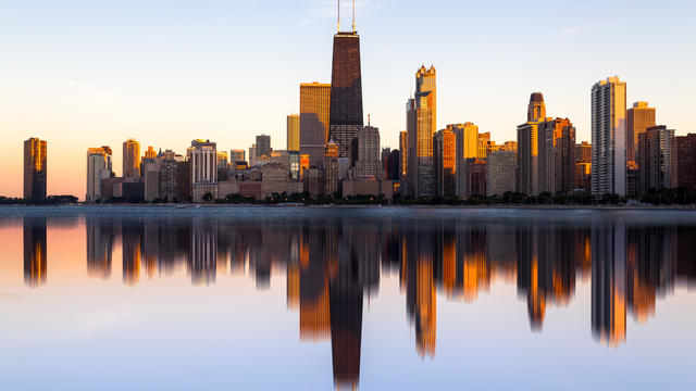 Reflected, Chicago, Skyline, Lake Michigan, Illinois, America 