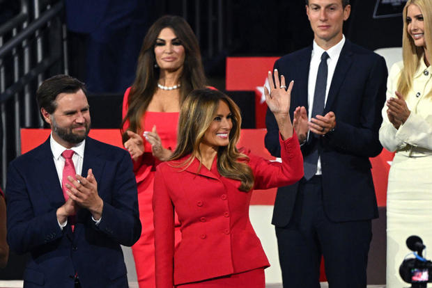 Former first lady Melania Trump arrives on the fourth day of the Republican National Convention at the Fiserv Forum on July 18, 2024, in Milwaukee, Wisconsin. 