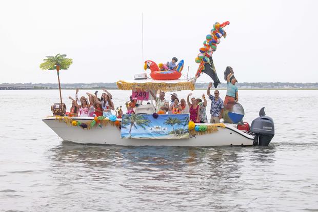 A boat is decorated for Night in Venice in Ocean City 