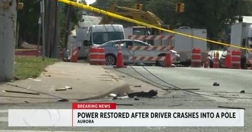 Power restored after car hits pole in Aurora near Del Mar Parkway - CBS ...