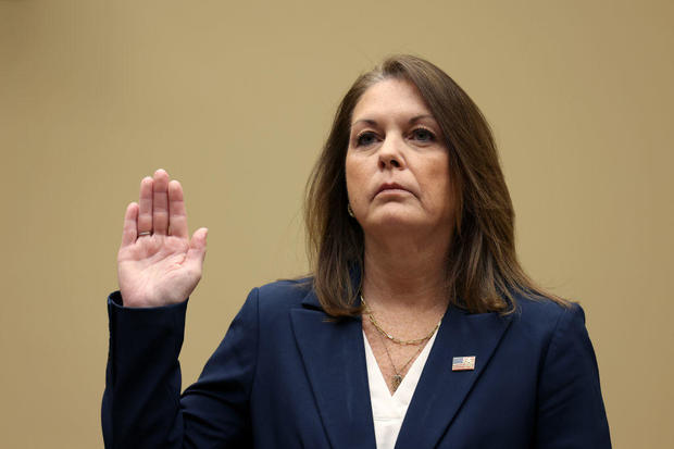 Kimberly Cheatle, director of the United States Secret Service, is sworn in during a House Oversight and Accountability Committee hearing in Washington, D.C., on Monday, July 22, 2024. 