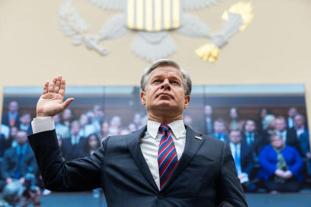 FBI Director Christopher Wray is sworn in before the House Judiciary Committee on Wednesday, July 24, 2024. 