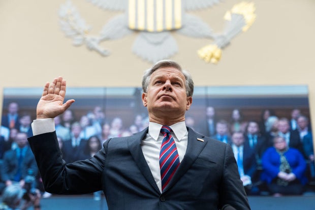 FBI Director Christopher Wray is sworn in before the House Judiciary Committee on Wednesday, July 24, 2024.