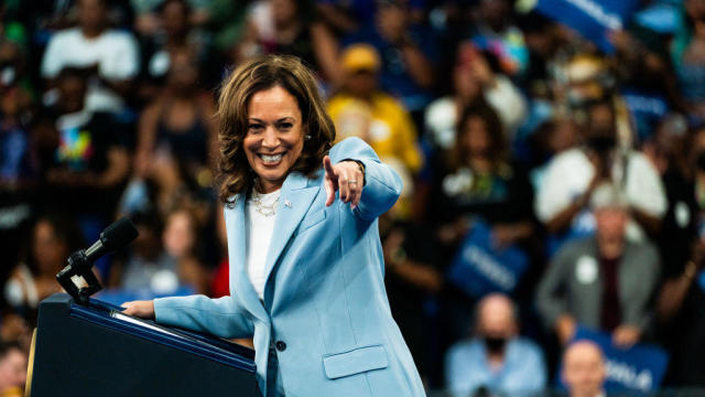 Vice President Kamala Harris points to the crowd during a campaign event in Atlanta on Tuesday, July 30, 2024. 