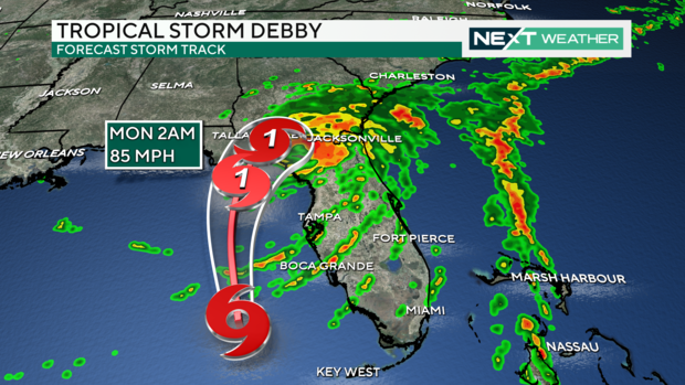 Tropical Storm Debby track 