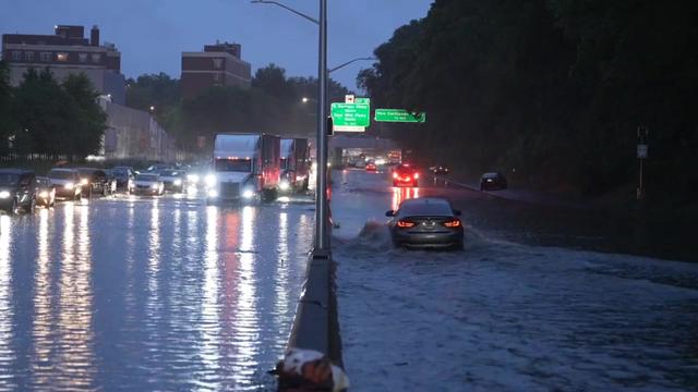 Three vehicles stalled in floodwaters on the Henry Hudson Parkway. 