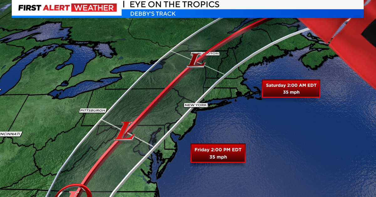 La carte montre la trajectoire des tempêtes de Debbie à New York, au New Jersey et au-delà.