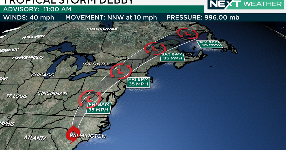 Remnants of Debby on track to reach Philadelphia on Friday. Here's a look at the latest path.