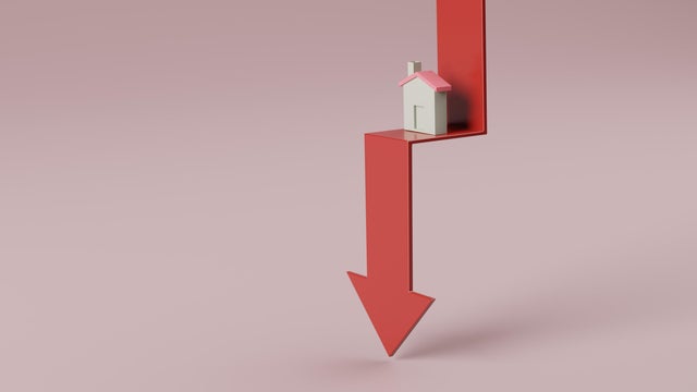 Urban Housing Crisis Real Estate Home Loans and Downward Housing Graph. 