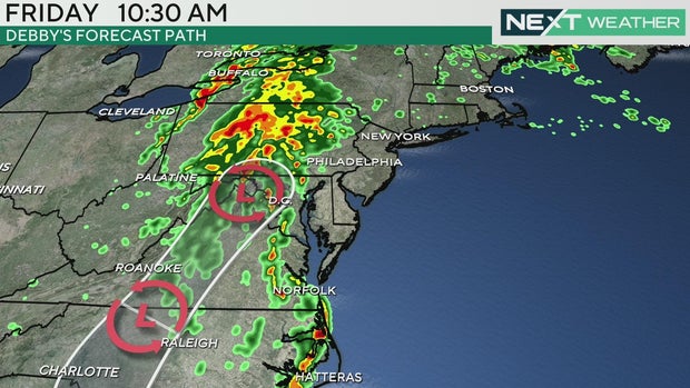 Debby's path forecast 