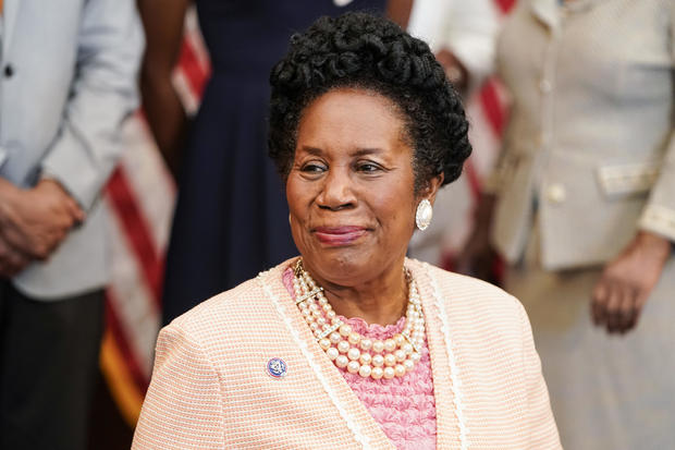 Rep. Sheila Jackson Lee waits for Speaker of the House Nancy Pelosi to arrive for a bill enrollment signing ceremony for the Juneteenth National Independence Day Act on June 17, 2021 on Capitol Hill in Washington, DC. 