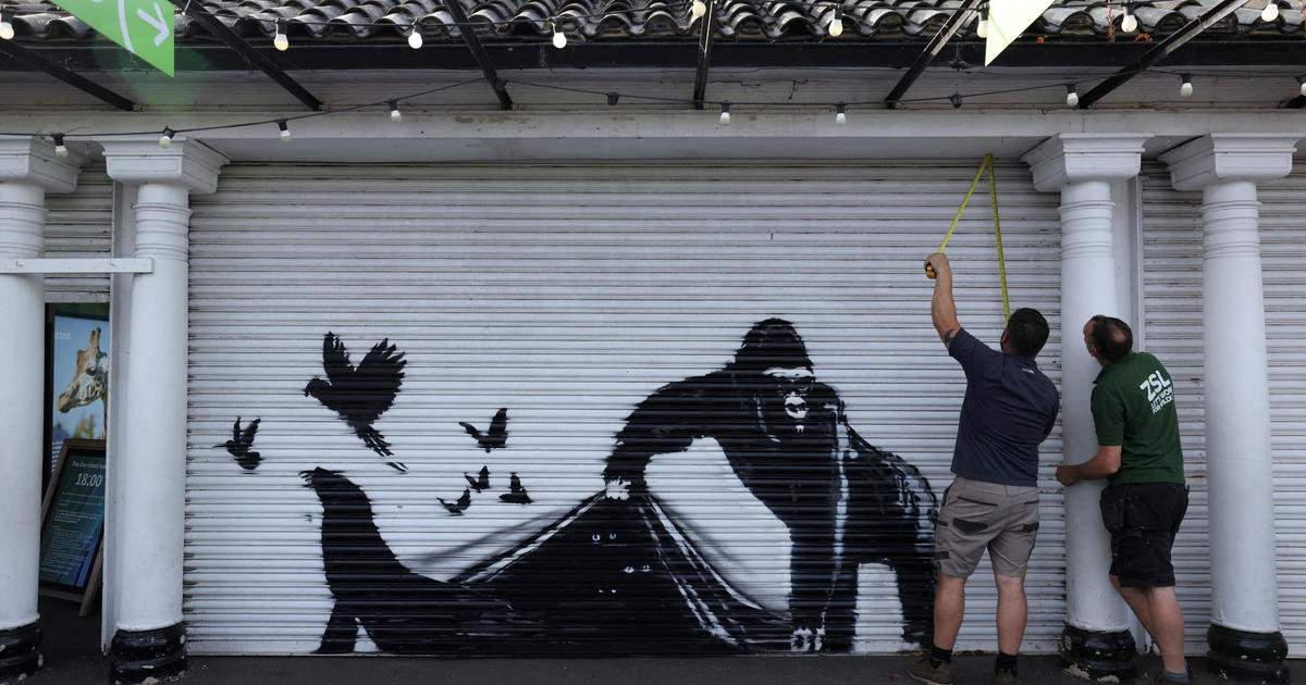 Banksy’s ninth animal artwork hangs on the shutters of London Zoo