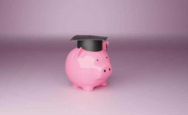 Piggy bank student loan concept ,3d render 