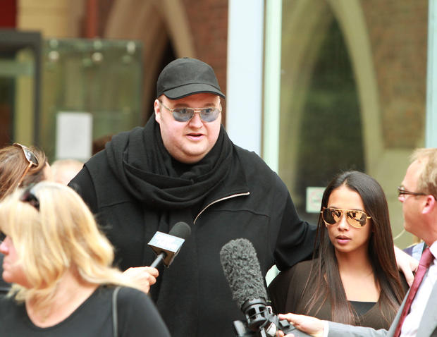 Kim Dotcom leaves the High Court in Auckland, New Zealand, after the crown appeal against his bail was refused Feb. 29, 2012. 